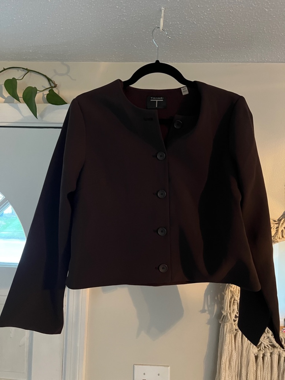 Tahari Black Cropped Button-Front Jacket